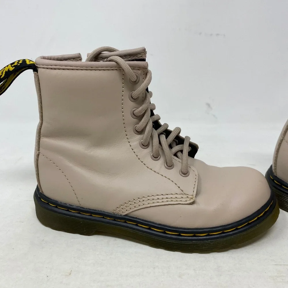 Dr Martens Delaney Kids Beige Leather Lace Up Side Zip Boots 11 US 10 UK 28 EU‎